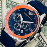 Emporio Armani Chronograph Blue Dial Blue Rubber Strap Watch For Men - AR5864