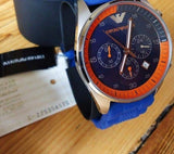 Emporio Armani Chronograph Blue Dial Blue Rubber Strap Watch For Men - AR5864