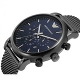 Emporio Armani Chronograph Blue Dial Gun Metallic Mesh Bracelet Watch For Men - AR1979