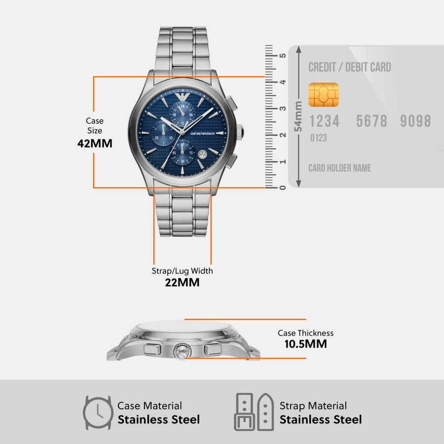 Emporio Armani Chronograph Blue Dial Silver Steel Strap Watch For Men - AR11528
