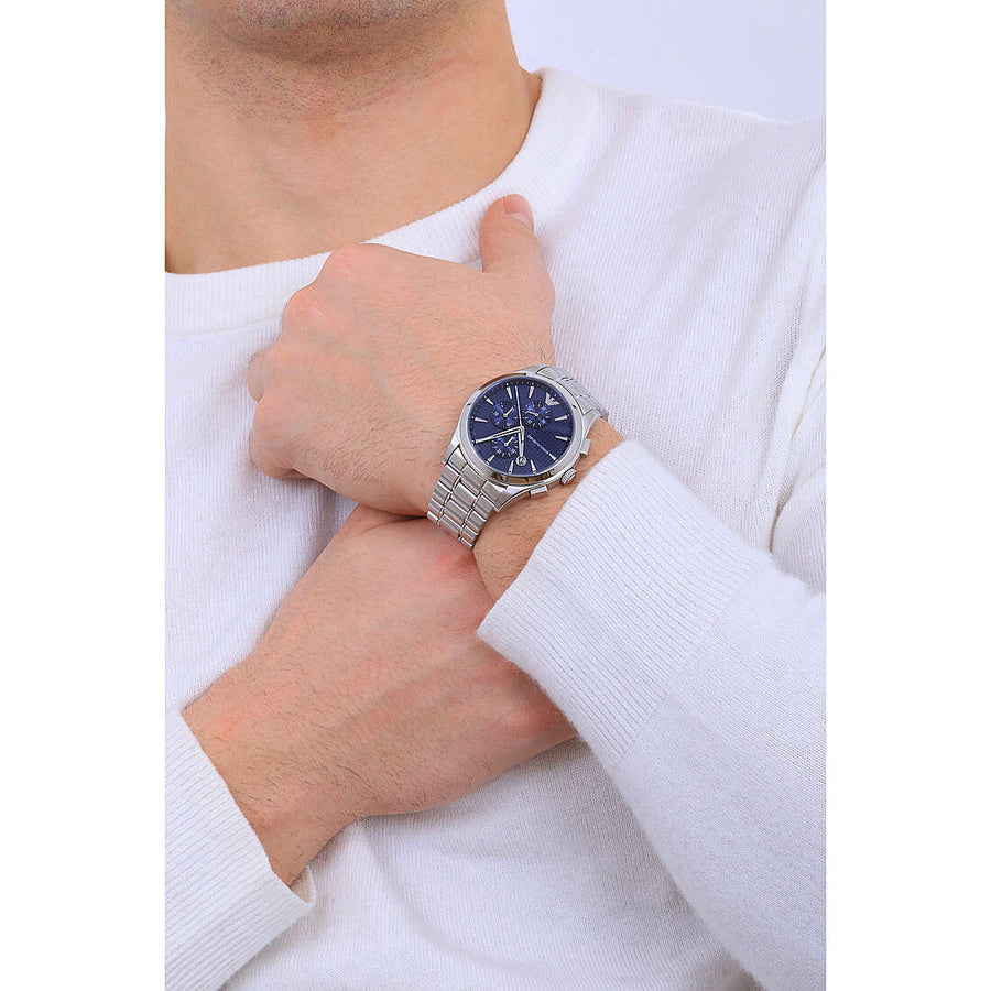 Emporio Armani Chronograph Blue Dial Silver Steel Strap Watch For Men - AR11528