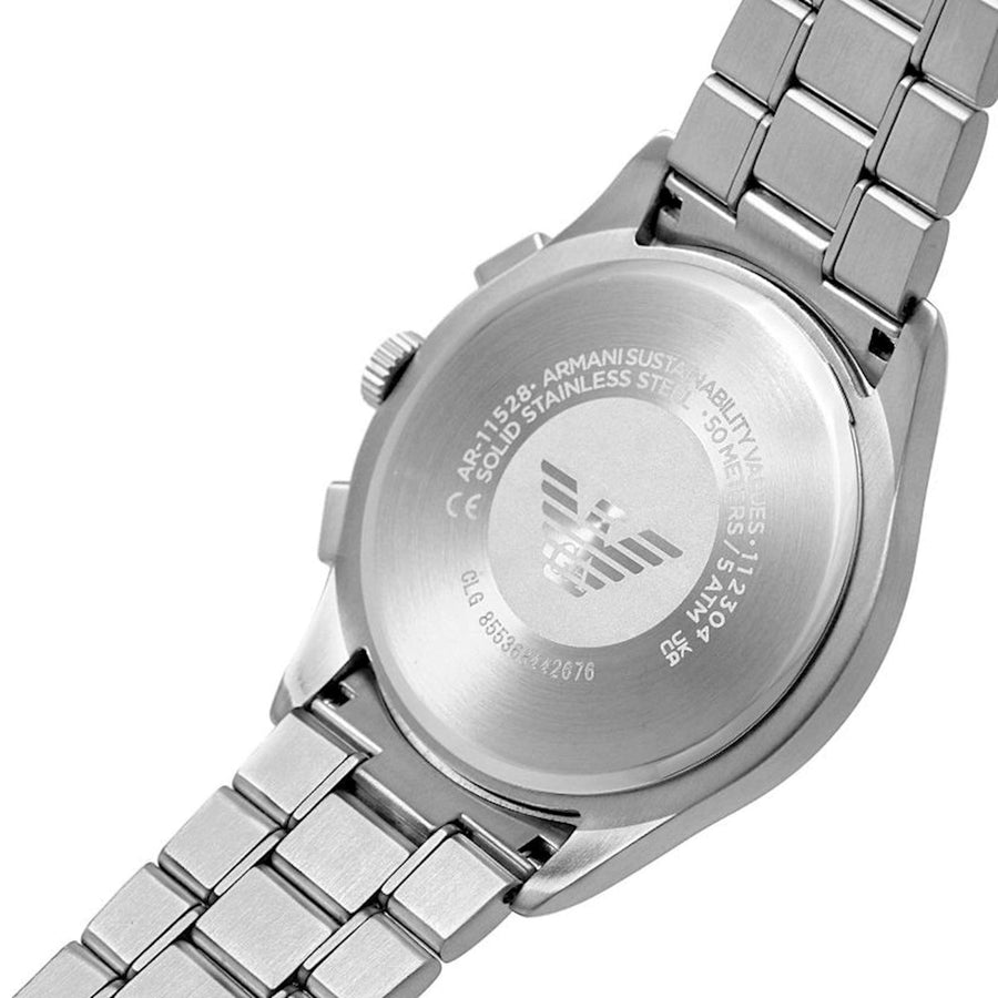 Emporio Armani Chronograph Blue Dial Silver Steel Strap Watch For Men - AR11528