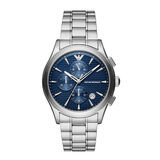 Emporio Armani Chronograph Blue Dial Silver Steel Strap Watch For Men - AR11528