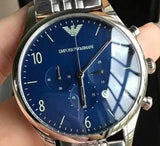 Emporio Armani Chronograph Blue Dial Silver Steel Strap Watch For Men - AR1942