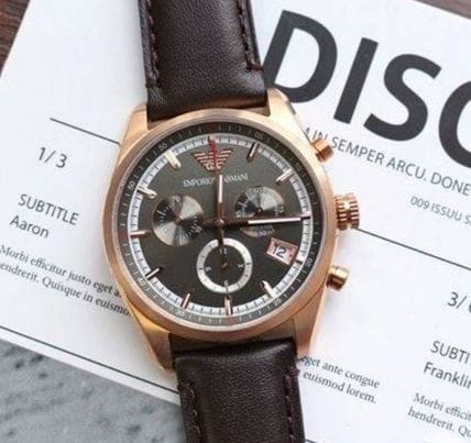 Emporio Armani Chronograph Gray Dial Brown Leather Strap Watch For Men - AR6043