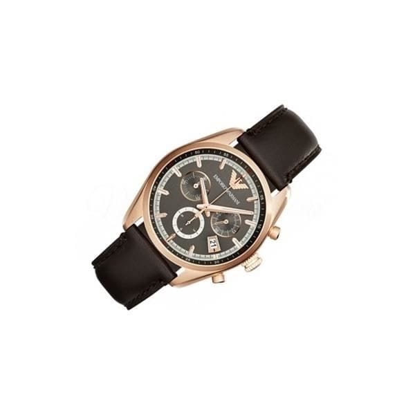 Emporio Armani Chronograph Gray Dial Brown Leather Strap Watch For Men - AR6043