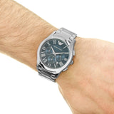 Emporio Armani Chronograph Quartz Blue Dial Silver Steel Strap Watch For Men - AR11082