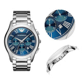 Emporio Armani Chronograph Quartz Blue Dial Silver Steel Strap Watch For Men - AR11082