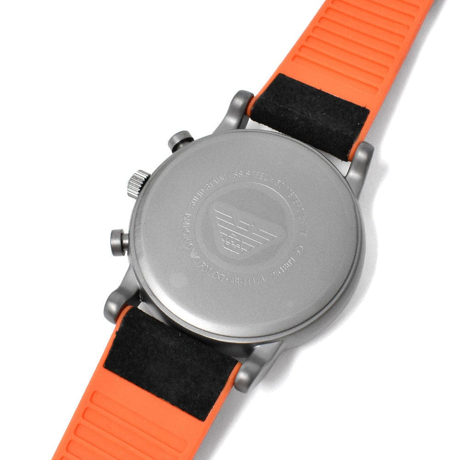 Emporio Armani Chronograph Quartz Grey Dial Black Leather Strap Watch For Men - AR11174