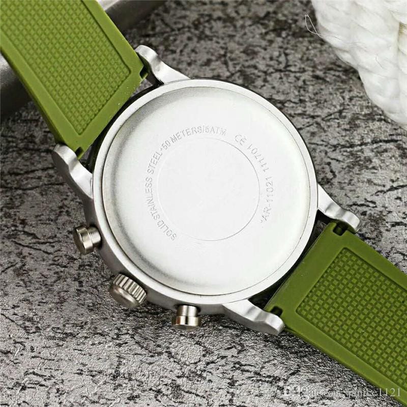 Emporio Armani Chronograph White Dial Green Rubber Strap Watch For Men - AR11022