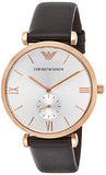 Emporio Armani Classic Analog Silver Dial Brown Leather Strap Watch For Men - AR9038