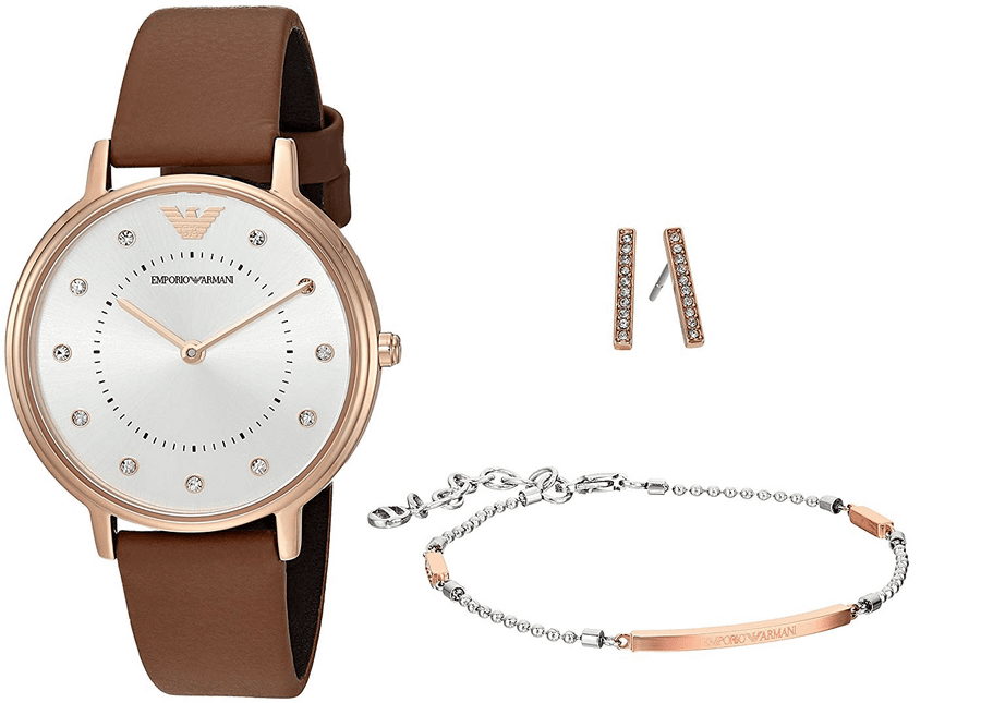 Emporio Armani Classic Analog Silver Dial Brown Leather Strap Watch For Women - AR8040