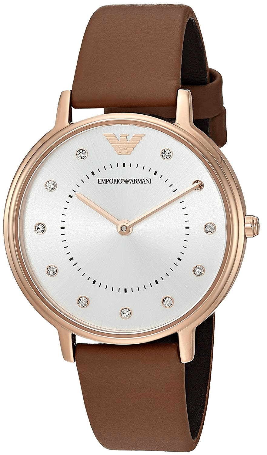 Emporio Armani Classic Analog Silver Dial Brown Leather Strap Watch For Women - AR8040