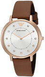 Emporio Armani Classic Analog Silver Dial Brown Leather Strap Watch For Women - AR8040