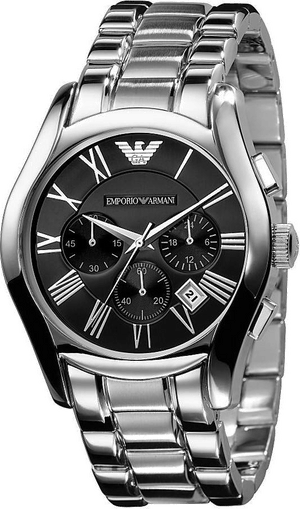 Emporio Armani Valente Chronograph Black Dial Silver Stainless Steel Watch For Men - AR0673