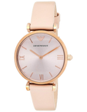 Emporio Armani Gianni T-Bar Quartz Rose Gold Dial Pink Leather Strap Watch For Women - AR11001