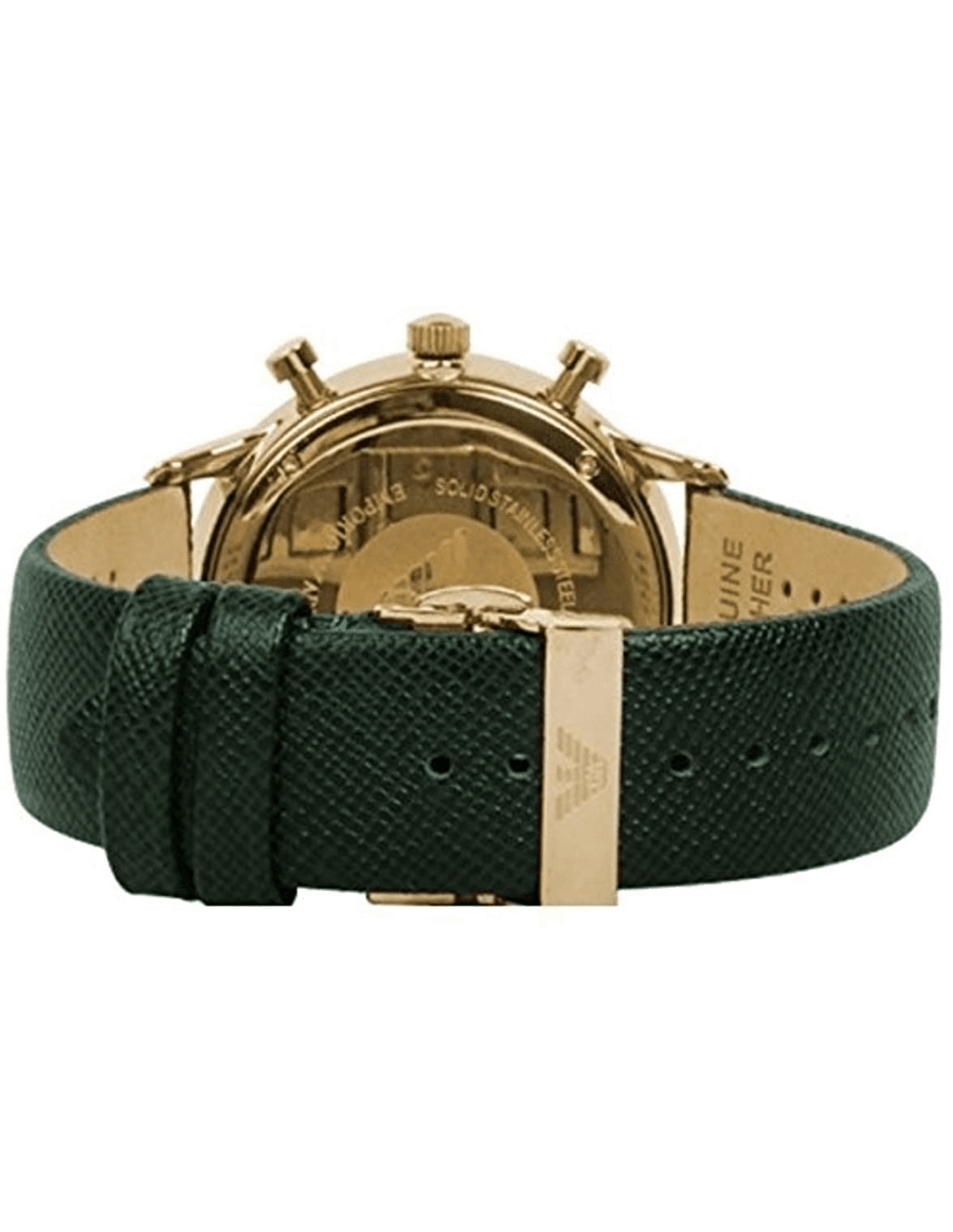 Emporio Armani Chronograph Champagne Dial Green Leather Strap Watch For Men - AR1722