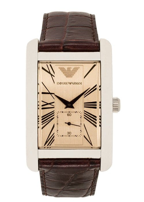 Emporio Armani Classic Beige Dial Brown Leather Strap Watch For Men - AR0154