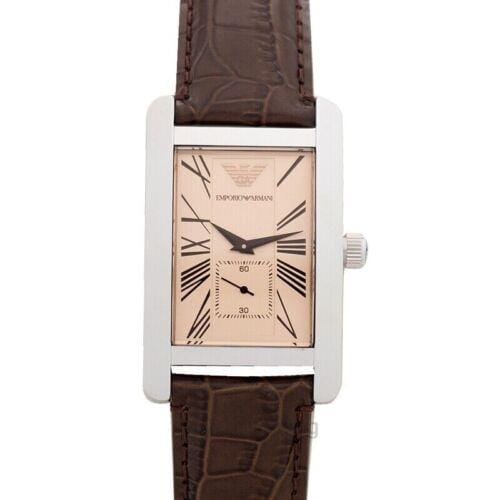 Emporio Armani Classic Beige Dial Brown Leather Strap Watch For Men - AR0154
