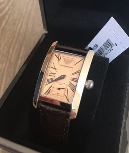 Emporio Armani Classic Beige Dial Brown Leather Strap Watch For Women - AR0155