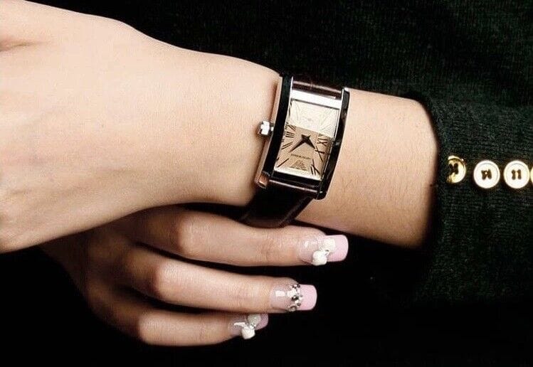 Emporio Armani Classic Beige Dial Brown Leather Strap Watch For Women - AR0155
