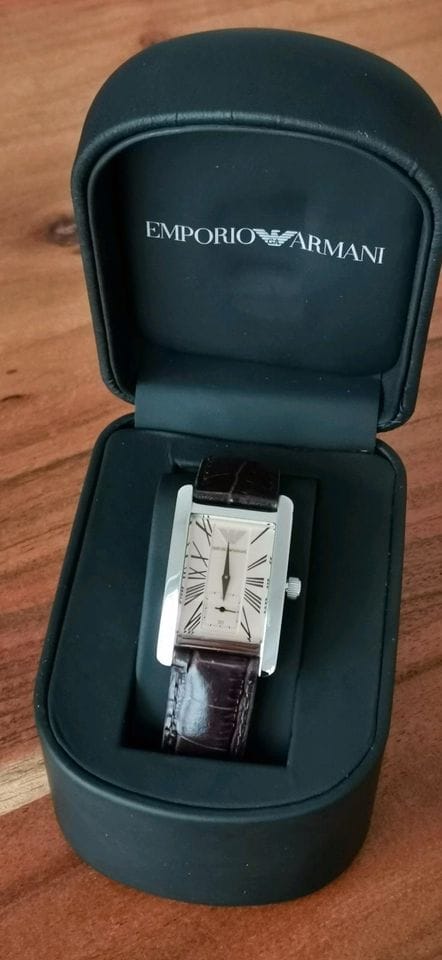 Emporio Armani Classic Beige Dial Brown Leather Strap Watch For Women - AR0155