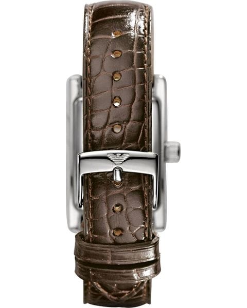 Emporio Armani Classic Beige Dial Brown Leather Strap Watch For Women - AR0155