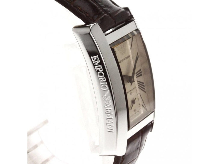 Emporio Armani Classic Beige Dial Brown Leather Strap Watch For Women - AR0155