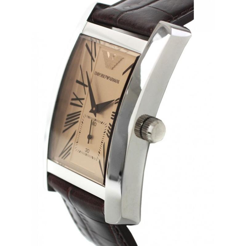 Emporio Armani Classic Beige Dial Brown Leather Strap Watch For Women - AR0155