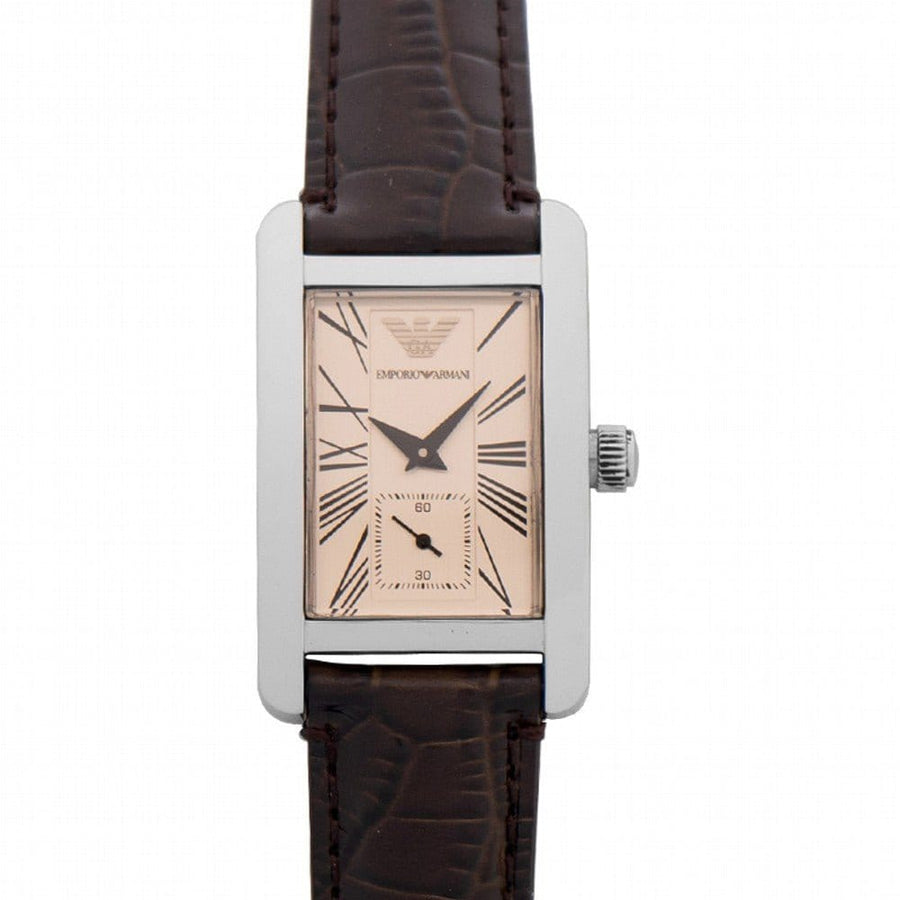 Emporio Armani Classic Beige Dial Brown Leather Strap Watch For Women - AR0155