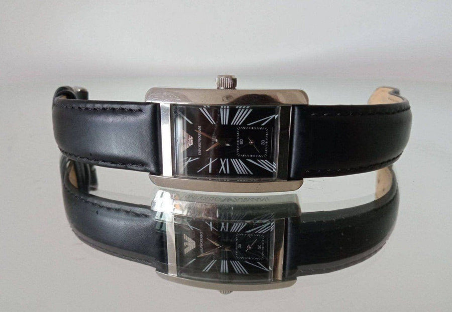 Emporio Armani Classic Black Dial Black Leather Strap Watch For Women - AR0144