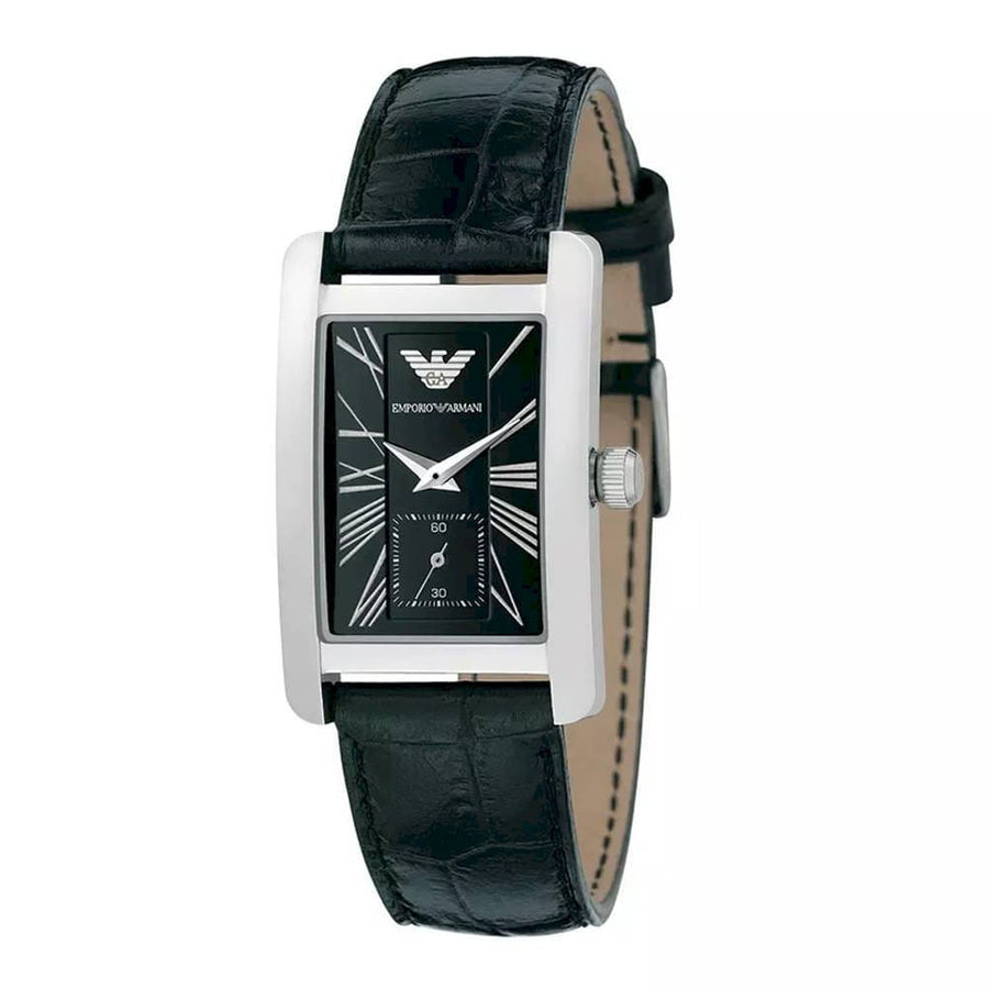 Emporio Armani Classic Black Dial Black Leather Strap Watch For Women - AR0144