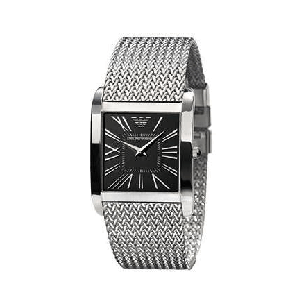 Emporio Armani Classic Black Dial Silver Mesh Bracelet Watch For Women - AR2013