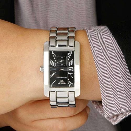 Emporio Armani Classic Black Dial Silver Stainless Steel Watch For Women - AR0157