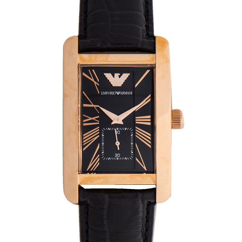Emporio Armani Classic Black & Rose Gold Dial Black Leather Strap Watch For Men - AR0168