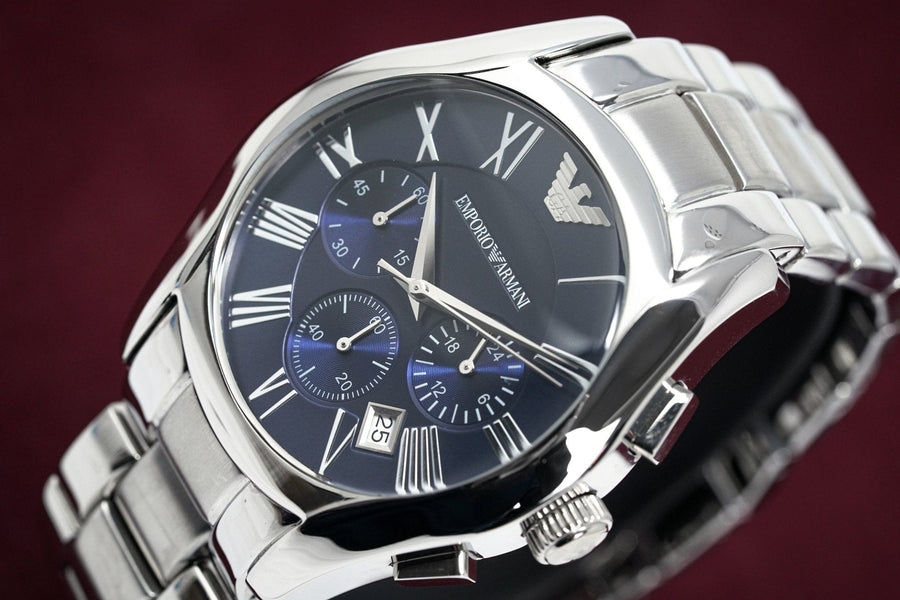 Emporio Armani Classic Blue Dial Silver Steel Strap Watch For Men - AR1635