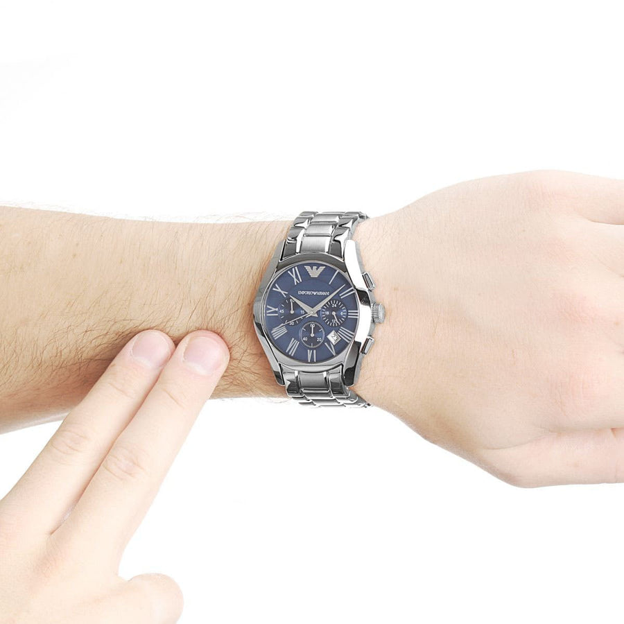 Emporio Armani Classic Blue Dial Silver Steel Strap Watch For Men - AR1635