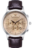 Emporio Armani Classic Chronograph Beige Dial Brown Leather Strap Watch For Men - AR2433