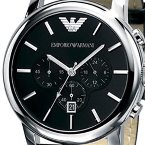 Emporio Armani Classic Chronograph Black Dial Black Leather Strap Watch For Men - AR0431