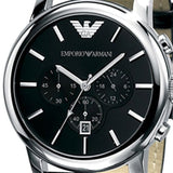 Emporio Armani Classic Chronograph Black Dial Black Leather Strap Watch For Men - AR0431