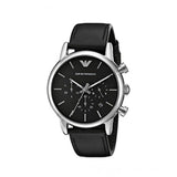 Emporio Armani Classic Chronograph Black Dial Black Leather Strap Watch For Men - AR1733