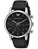 Emporio Armani Classic Chronograph Black Dial Black Leather Strap Watch For Men - AR1733