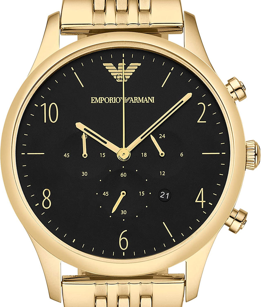 Emporio Armani Classic Chronograph Black Dial Gold Steel Strap Watch For Men - AR1893