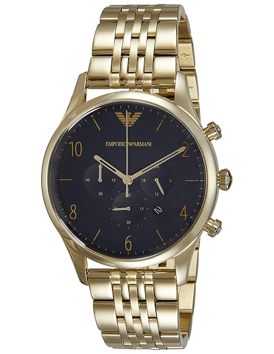 Emporio Armani Classic Chronograph Black Dial Gold Steel Strap Watch For Men - AR1893