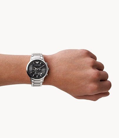 Emporio Armani Classic Chronograph Black Dial Silver Steel Strap Watch For Men - AR2434