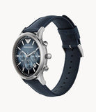 Emporio Armani Classic Chronograph Blue Dial Blue Leather Strap Watch For Men - AR2473