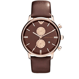 Emporio Armani Classic Chronograph Brown Dial Brown Leather Strap Watch For Men - AR0387
