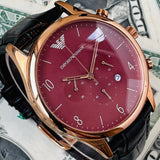 Emporio Armani Classic Chronograph Burgundy Dial Brown Leather Strap Watch For Men - AR1890