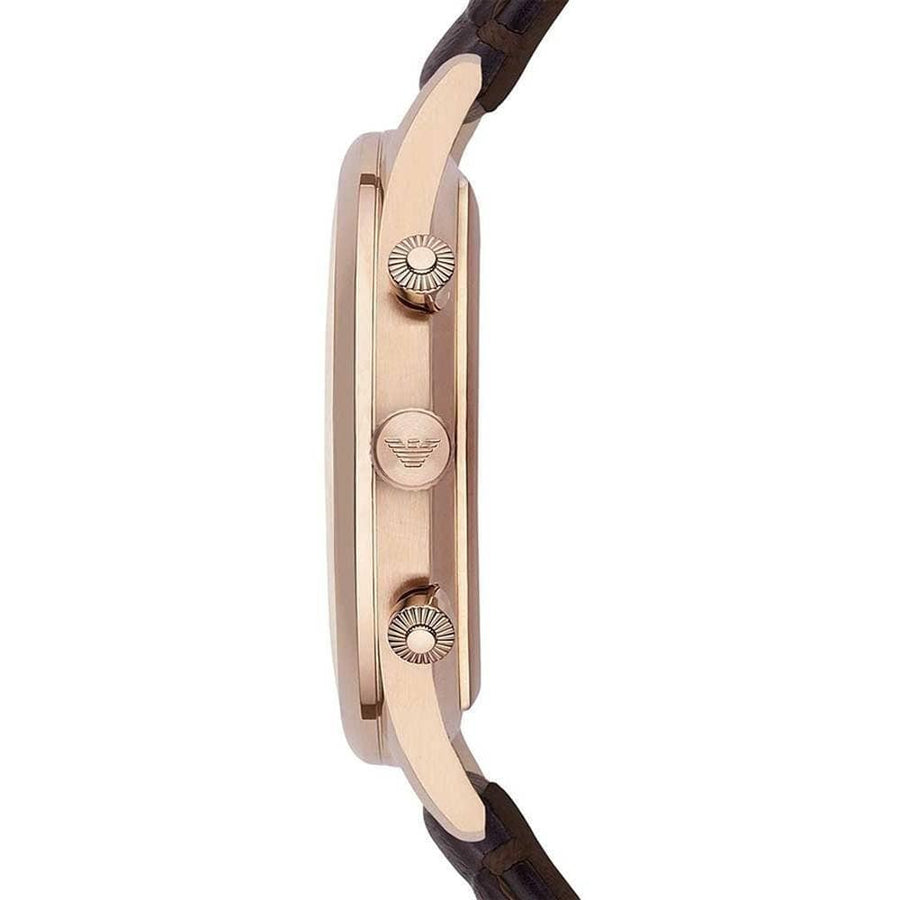 Emporio Armani Classic Chronograph Burgundy Dial Brown Leather Strap Watch For Men - AR1890