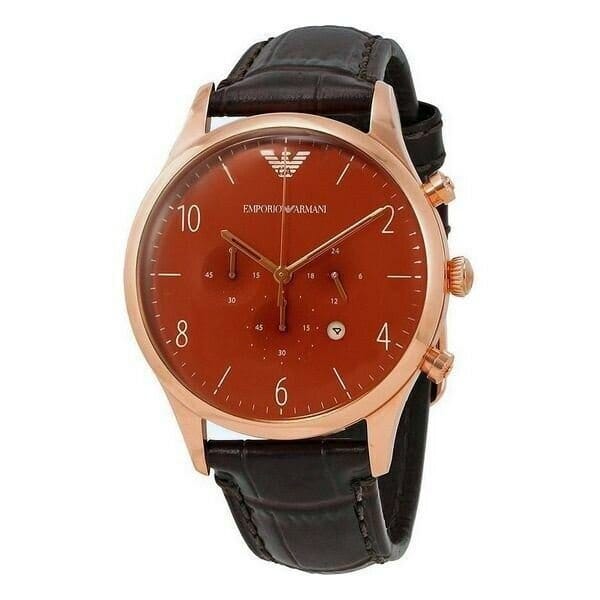 Emporio Armani Classic Chronograph Burgundy Dial Brown Leather Strap Watch For Men - AR1890
